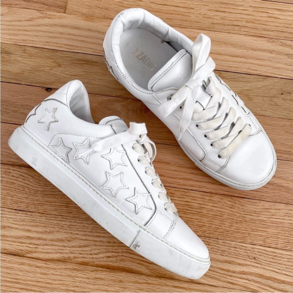 Zadig & Voltaire Stars Leather Sneakers Size 9 (40) White Distressed